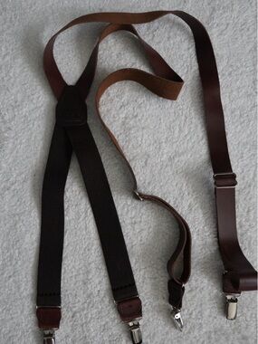 Brown Leather and Dark Brown Elastic Men's Heavy duty Suspenders size 48
